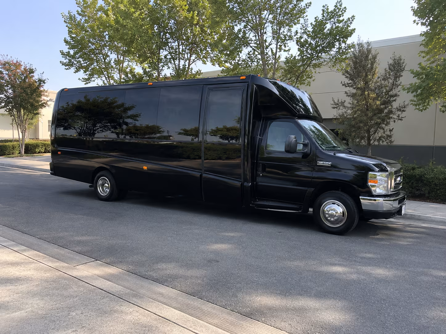 Group beside a Mercedes Sprinter limo in Orlando
