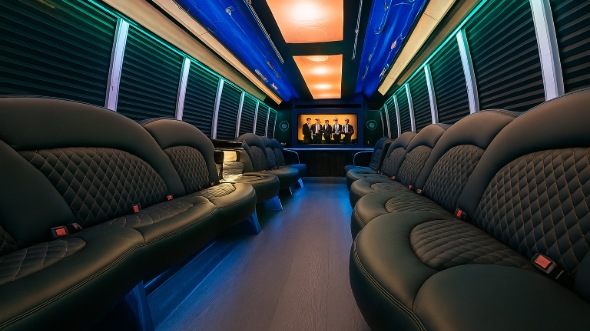 Interior of Charter Bus Company St. Petersburg's 28 Passenger Party Bus in St. Petersburg